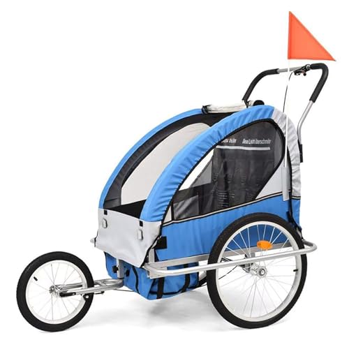 Remolque de Bicicleta para Niños +18 Meses 2 en 1 Cochecito de Paseo de Plazas con Freno de Mano Cinturón(BLU)