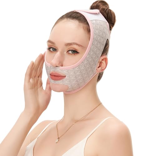 KGDUYC Cinturones de estiramiento facial Mascarilla reutilizable en forma de V, removedor de papada, banda para levantar la cara para dormir, mascarilla para el cuello para hombres y mujeres (rosa)