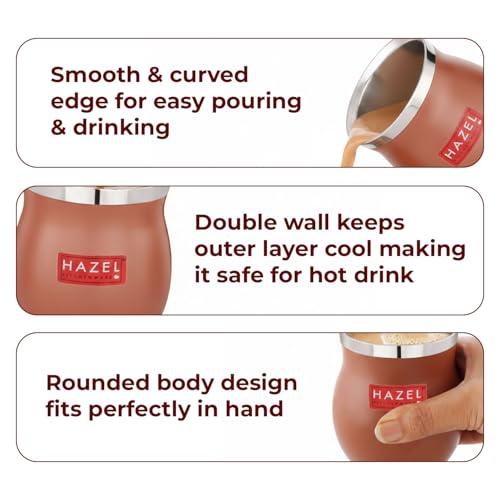 Image of HAZEL Double Wall Stainless Steel Kullad Glass | Matt Brown Finish Tea & Coffee Cup | 150 ML