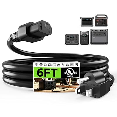 UL Listed Power Station Charging Cable, 15A 125V 14 AWG IEC C13 AC Power Supply Cord for EcoFlow Delta/River Series, Jackery Explorer 3000/2000/1500/1000 Pro, BLUETTI, Anker, Segway, 6FT