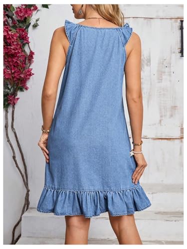 Floerns Women's Ruffle Trim Sleeveless Tank Denim Dress Vacation Scoop Neck Jean Dresses2