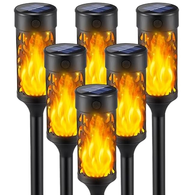 6Pcs Solar Lights Outdoor Waterproof, Flame Torches for Outside with Flickering Flame, Solar Powered Outdoor Lights for Garden Decor, LED Luces Solares Garden Lighting for Pathway Yard Decorations