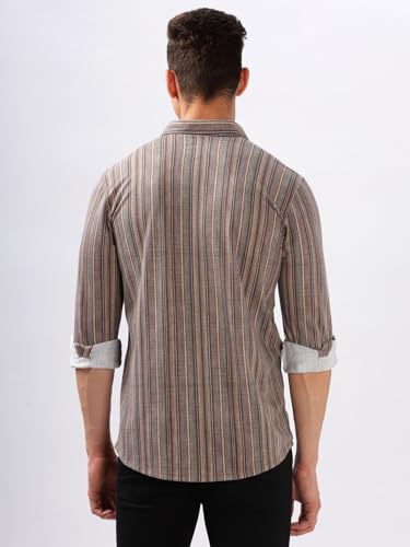 Image of BULLMER Trendy Regular Fit Striped Causal Full Sleeve Shirt for Men.