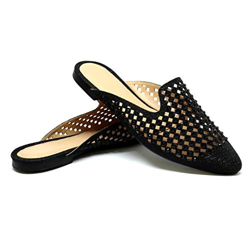 Sapatilha Mule Feminino Rasteira Sandália Diamantada (37, Preta)