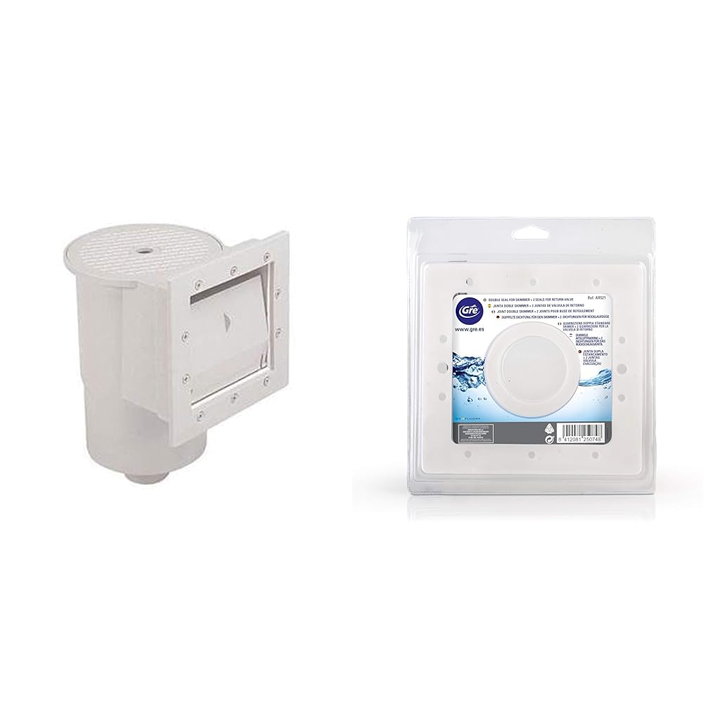 Gre AR100 - Skimmer pour Piscine Standard + buse de refoulement de Couleur Blanche & AR521 - Joint Double pour Skimmer + 2 Joints Valve Retour