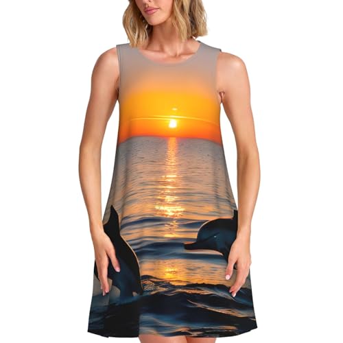 Robe d'été sans manches pour femme imprimé plage vacances