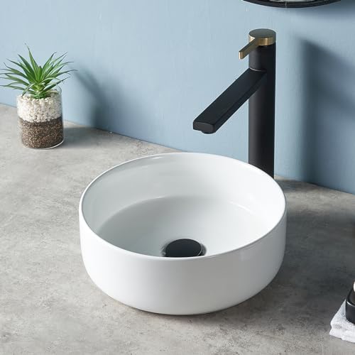 Round Vessel Sink-KINGO HOME 12'x12' Small White Ceramic Bathroom Vessel Sink Bowl Above...