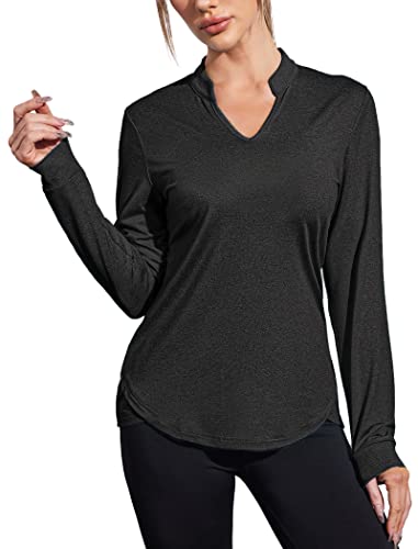 Coorun Long Sleeve Workout Shirts For Women Yoga Athletic Casual Tops Gym Running Breathable Shirt Quick Dry Black X-Large #TOP1