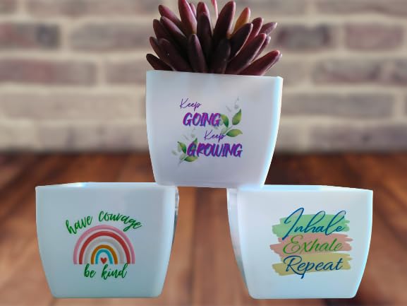VISIONCRAFTERZ White Motivational Small Square Indoor Flower Pot Planters | Plastic | Set of 3 | White | Printed| Plant not Included (B0CKSXXCH4) Amazon Price History, Amazon Price Tracker