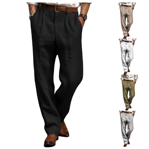Men's Linen Pants Lightweight Straight Leg Pleated Leisure Trouser Relaxed Fit Casual Yoga Beach Work Dress Pant3