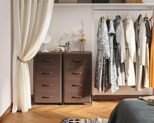 Image of AODK Dresser for Bedroom with 4 Storage Drawers, Small Dressers Chest of Drawers Fabric Dressers with Sturdy Steel Frame, Dresser for Closet with Wood Top, Brown