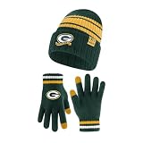Ultra Game NFL Official Adults Super Soft Winter Beanie Knit Hat with Extra Warm Touch Screen Gloves, Green Bay Packers, Team Color, 1SIZE