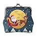 ZUNPNG Cartoon Weihnachten Nacht Weihnachtsmann mit Rentier Ho-Schnalle Leder Münzgeldbörsen Vintage Beutel Kiss-Lock Kleingeld Geldbörse Mini Geldbörsen für Frauen Mädchen