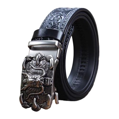 Mens Ratchet Western Belt Leather Cowboy Belts for Men with Automatic Western Engraved Buckle Belt (35Mm),Black a,105CM/41.3''