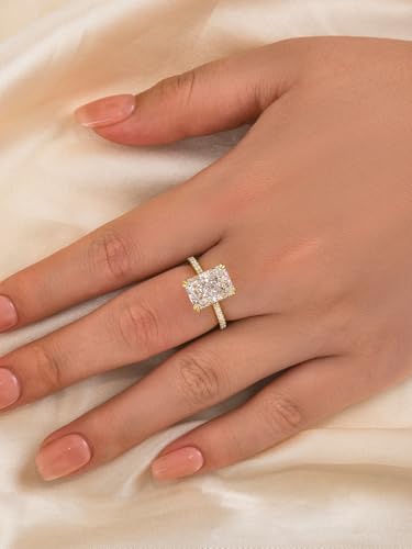 4.5CT Stunning Radiant Cut Engagement Ring for Women,Simulated Diamond Ring,18K White Gold Plated 925 Sterling Silver Promise Ring4