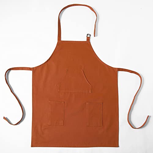 Image of HPD Half Price Drapes Aprons for Men Women with Large Pockets Adjustable Unisex PRTW-S01-AP Solid Cotton, 27 X 34 Inch, Bombay Rust