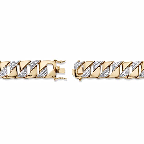 PalmBeach Men's 18K Yellow Gold Plated Genuine Diamond Accent Interlocking Link Bracelet 8.5"2