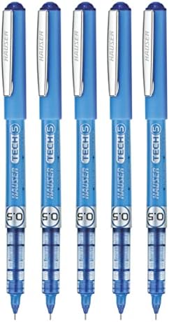 Hauser Tech 5 Gel Pen Pouch Pack | 0.55 mm Tip Size | Liquid Ink With German Technology | Comfortable Grip With Smudge Free Writing | Sturdy, Refillable Pen | Blue Ink, Pack Of 5