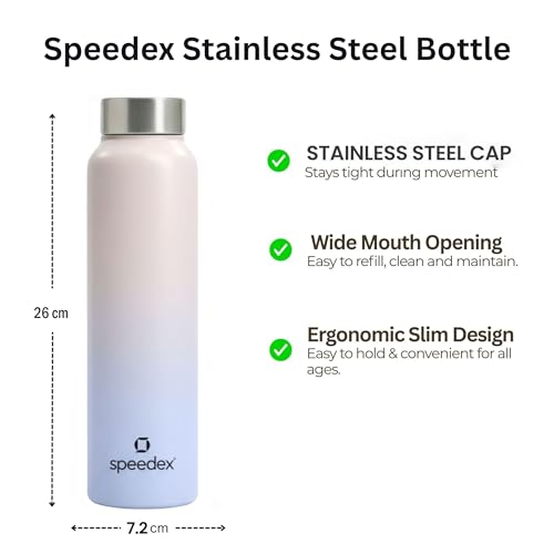 Image of Speedex Stainless Steel Water Bottle 1 Ltr, Leak Proof Screw Cap, BIS Approved 1000 ml Metal Bottle For Daily, Office, School, Gym, Travel Use for Men, Women, Kids, Adults, Pink Blue, Set of 3