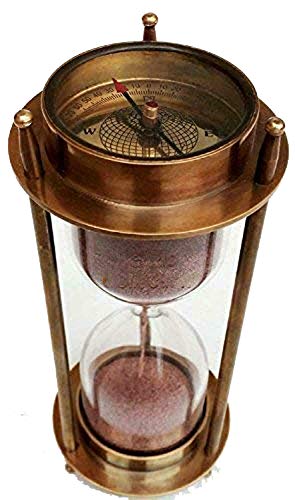 7" Nautical Brass Sand Timer Hourglass With Maritime Brass Compass Table Decorative Rustic Vintage Home Decor Gifts #TOP2