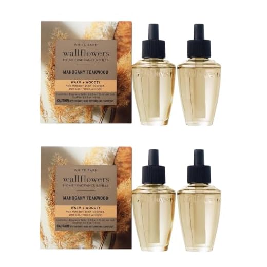 Bath & Body Works Wallflowers Refills, Mahogany Teakwood Scent, Plug-in Air Freshener Refills for Bedrooms, Bathrooms & Living Spaces, 4 Pack