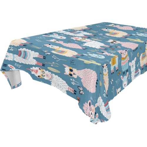 ALAZA Alpaca Llama Blue Cactus Tablecloth
