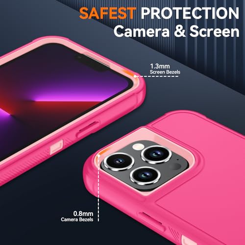 Image of SunStory Compatible with iPhone 13 Pro Max Case with HD Screen Protector, 3-Layer Heavy Duty Full-Body Cover,3 in 1 Hybrid Protective Case for iPhone 13 Pro Max 6.7 inch,PinkRed
