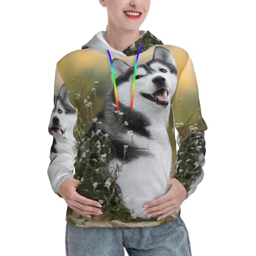 Sweat à capuche husky mignon pour femme avec poche kangourou