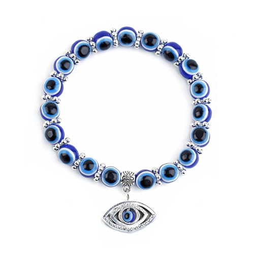 ycyingcheng Evil Eye & Hamsa Hand Bracelet for Protection - Nazar Boncuk Charm, Lucky Charm Blessing Good Luck Gift for Women Men Wedding Anniversary Meditation Beads, 8mm/10mm (Devil's Eye 10MM)