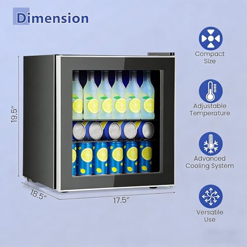 Image of COSTWAY 60 Cans Beverage Refrigerator Cooler, Freestanding Mini Fridge with Glass Door & Removable Shelves, Small Beverage Drink Fridge for Soda Beer Wine, 1.6 Cu.Ft