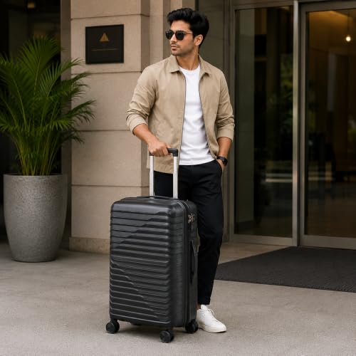Image of 3G VACANZA Trolley Bags, Hard Case Polypropylene, 360º Wheeling Luggage for Men & Women, Suitcase for Travel, Trolley Bags for Travel, Set of 2 Black