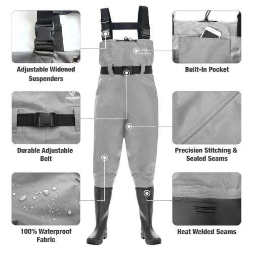 Image of FISHINGSIR Waders for Men Waterproof Women Fishing Chest Wader with Boots | 2-Ply Nylon /PVC, for hunting & fishing, with boot hanger