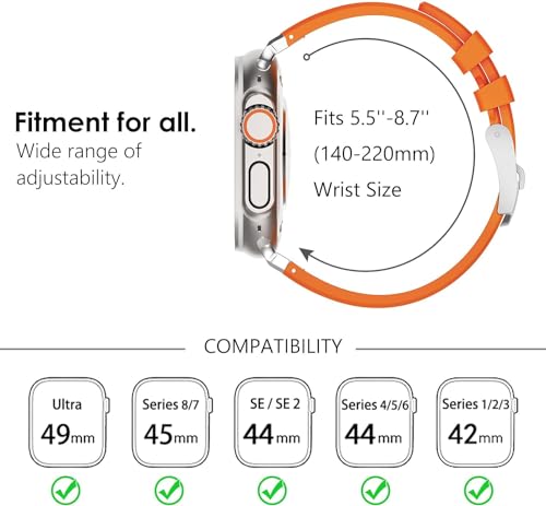 Image of Compatible Apple Ultra Watch Band 49mm 45mm 44mm 42mm Liquid Silicone Design Strap with Stainless Steel Adapter for iWatch SE Series 9 8 7 6 5 4 3 2 and Ultra for Men and Women