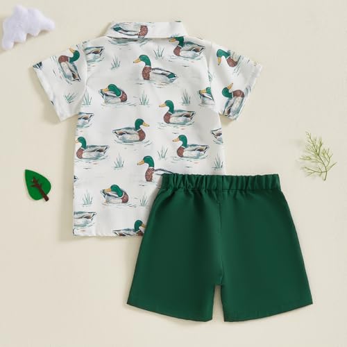 Hunting Baby Boy Clothes Mallard Duck Short Sleeve Button Down Shirt Shorts Set Toddler Summer Dress Outfits3