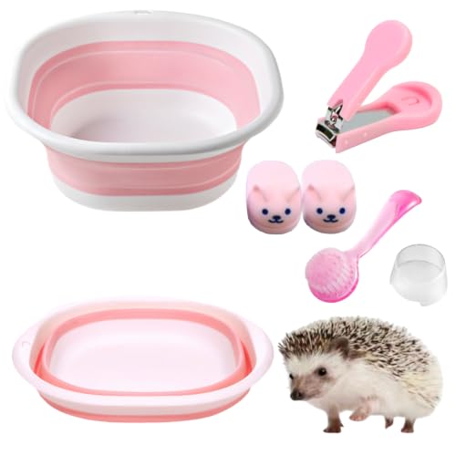 FASAROU Hedgehog Bath Supplies Small Animal Bath Supplies Include Foldable Bathtub 1 Hamster Hedgehog Nail Clipper Trimmer 1 Cleaning Brush A Pair of Slippers