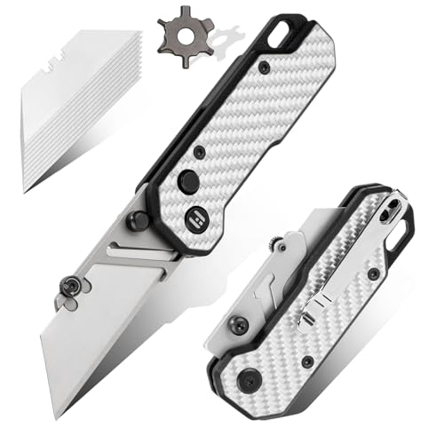 Hightron Vectron, Carbon-Fiber Folding EDC Utility knife, Button-Lock, Fidget Pocket Knife Silvery White-g10 Carbon Fiber