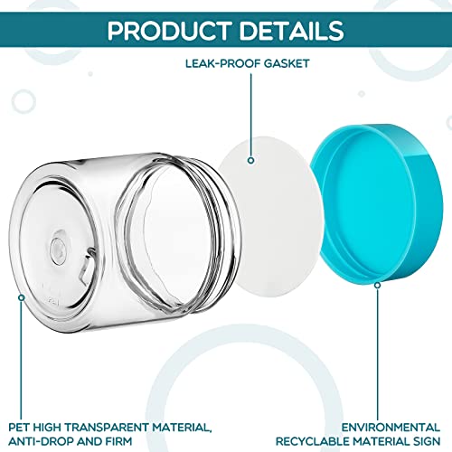Image of Patelai 4 Pcs Plastic Jars Wide Mouth with Lids,2 Ounce,Blue | Travel Size for Creams Oils, Clear Round Storage Cosmetics Containers, Leak Proof Screw on Lids for Makeup Beauty DIY