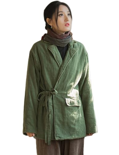 NFYM Womens Linen Suit Quilted Coat Jackets Blazer Notch Lapel Fall Winter Wrap Tie Front Loose Outerwear - Main Image