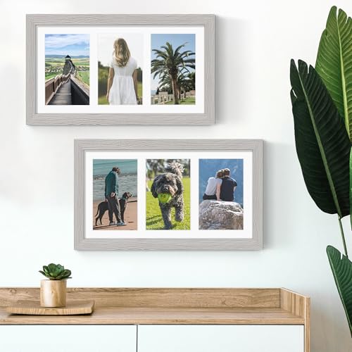 Image of DUENPY 8x14 Collage Picture Frame 4x6 Collage Picture Frame Displays Three 4x6 inch Photos or 8x14 (Without Mat) for Available Horizontal Wall Mounting Display and Vertical Grey