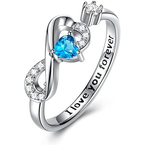 ANNA QUEEN Birthstone Infinity Promise Ring for Women 925 Sterling Silver Adjustable Open Cubic Zirconia Dainty Engagement Heart Rings Gemstone Jewelry For Girlfriend Mom Birthday Gifts Cover
