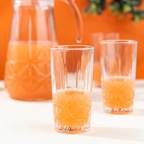 Image of bellemax Italian Premium Water and Juice Glasses Set of 6 and Jug Set Combo,(6 Pieces Glasses 350ML and 1 Water Juice Jug 1.6 Liter), Transparent, Glass and Jug Set (Traditional)