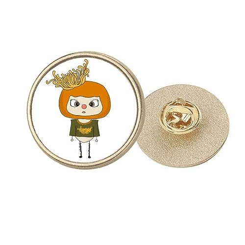 Broche ronde en métal doré avec chrysanthème jaune M, le cadeau idéal