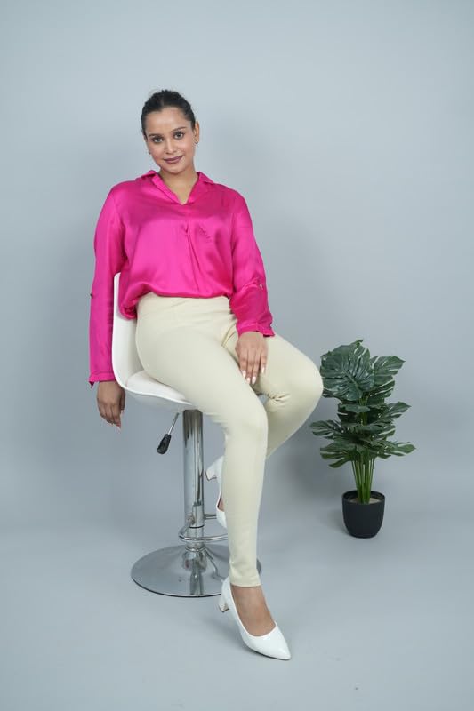 Image of Mlada Slim Fit Jeggings with Elastic Waist Band for Women Office Work Formal Wear Trousers Stretch Cotton Knit High Waist Skinny Fit Jeggings Lycra Pants Travel Comfort Jeggings