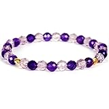 Pulsera elástica redonda multicolor de 7 pulgadas con cuentas facetadas de amatista natural y cuarzo transparente de 8 mm, ideal como regalo unisex y para la buena suerte |W_STBC_00467_7.5