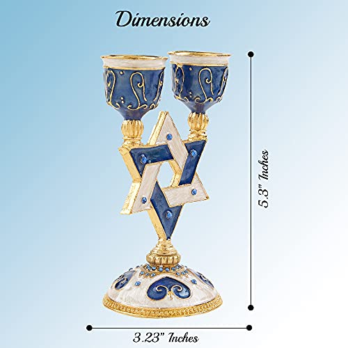 Matashi Matashi Oil Candle Holders Displays 2 Candles, Intricate Details With Matashi Crystals, Star Of David, Modern Home Decor, Jewish Holiday Decor (Blue) #TOP4