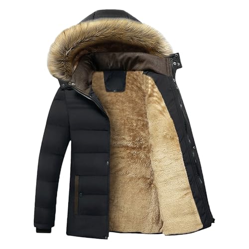 Qolkmuiy-GJ Men's Winter Puffer Jacket Fur Hood Casual Ski Parka Warm Quilted Coat Thermal Jackets with Detachable Hood (Black,5X-Large)