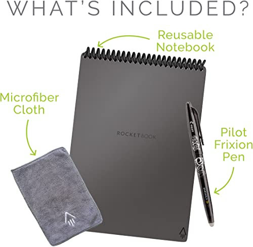 Rocketbook Flip Libreta A5 – Cuaderno A5 Tamaño Ejecutivo Gris – Cuaderno Inteligente Infinitamente Reutilizable - Cuadricula de Puntos - Incluye Lápiz Pilot FriXion y Borrador