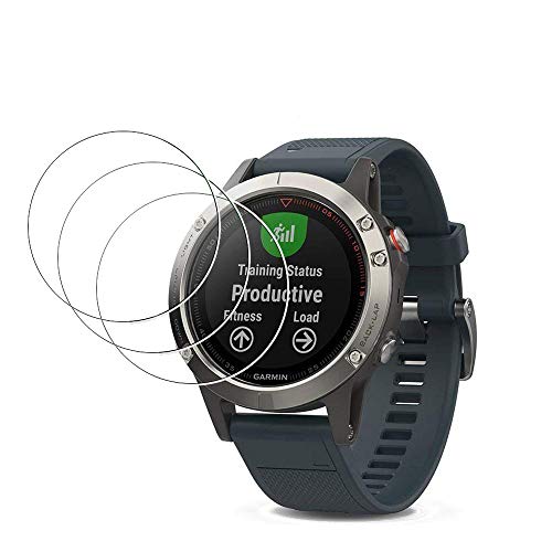 KIMILAR Compatible with Fenix 5 Smart Watch Screen Protector [3-Packs], Full Coverage Tempered Glass Screen Protector, [9H Hardness] [Ultra High Definition] [Scratch Resist] [No-Bubble]