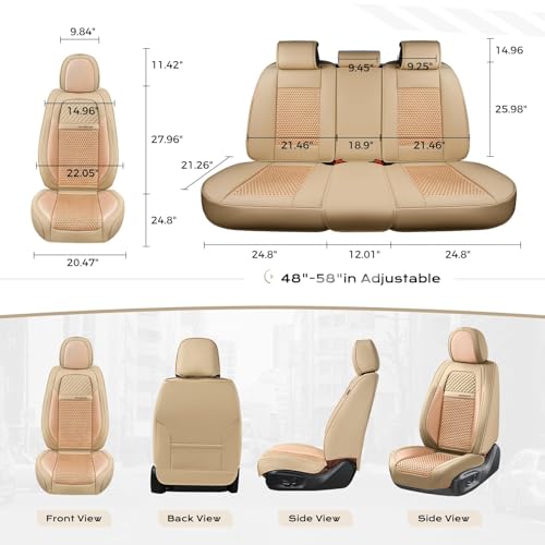 Coverado Car Seat Covers Front Seats, Waterproof Front Seat Covers Nappa Leather Seat Covers for Cars, Breathable Summer Car Seat Cushion Universal Fit for Most Cars SUV Trucks(Front, Beige)