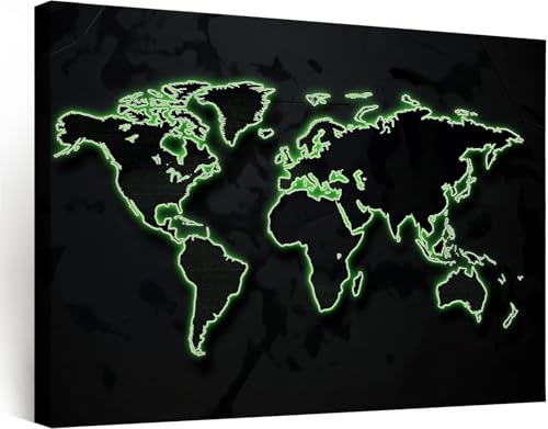 Cuadros decorativos Negro Impreso en Lienzo 1 pieza, Lienzos Dormitorio Decoración Moderno Minimalista Geométrico Mapa del Mundo Cuadros para Pasillo Oficina Comedor Baño (120 x 80 cm) con Marco